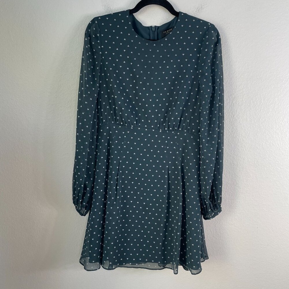 Ted‎ Baker Womens US 6 Heart Print Long Sleeve Dress Fit & Flare - Picture 10 of 16